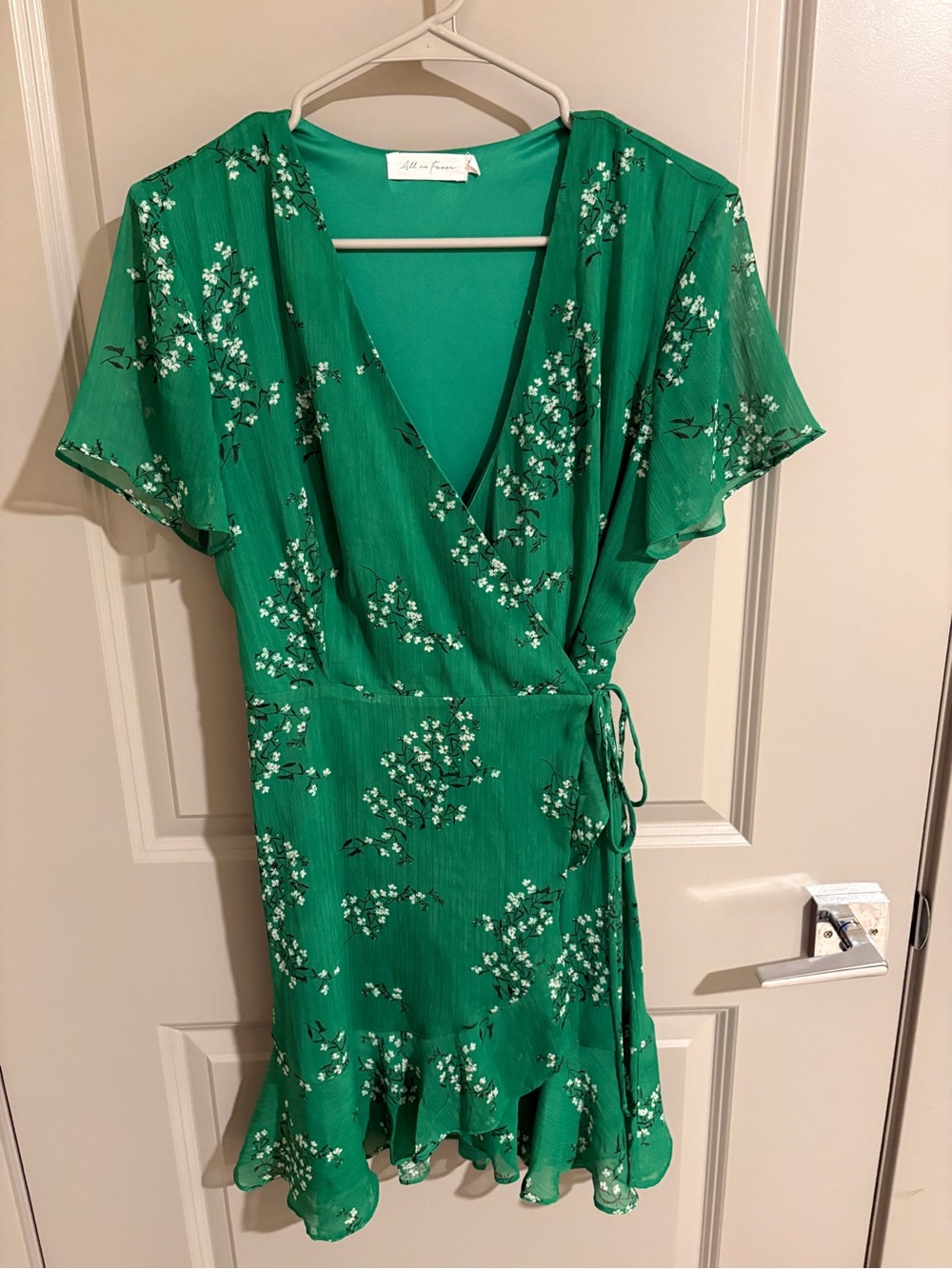 All in Favor Emerald Green Floral Wrap Mini Dress